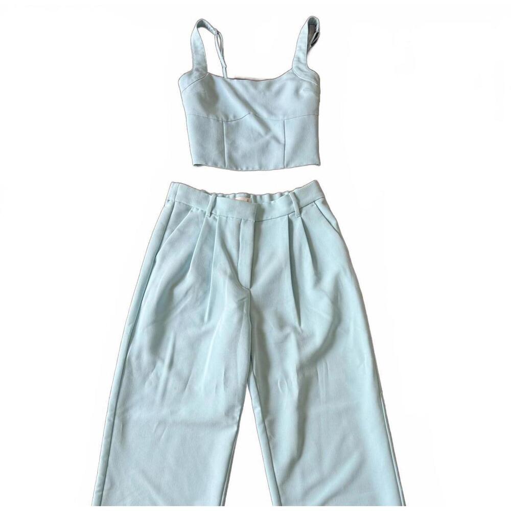 Abercrombie & Fitch Light Blue Crop Top and Wide-Leg Trousers Set